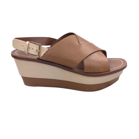 Tory Burch Leather Platform Sandals Slingback Wedge Shoes - Picture 1 of 10